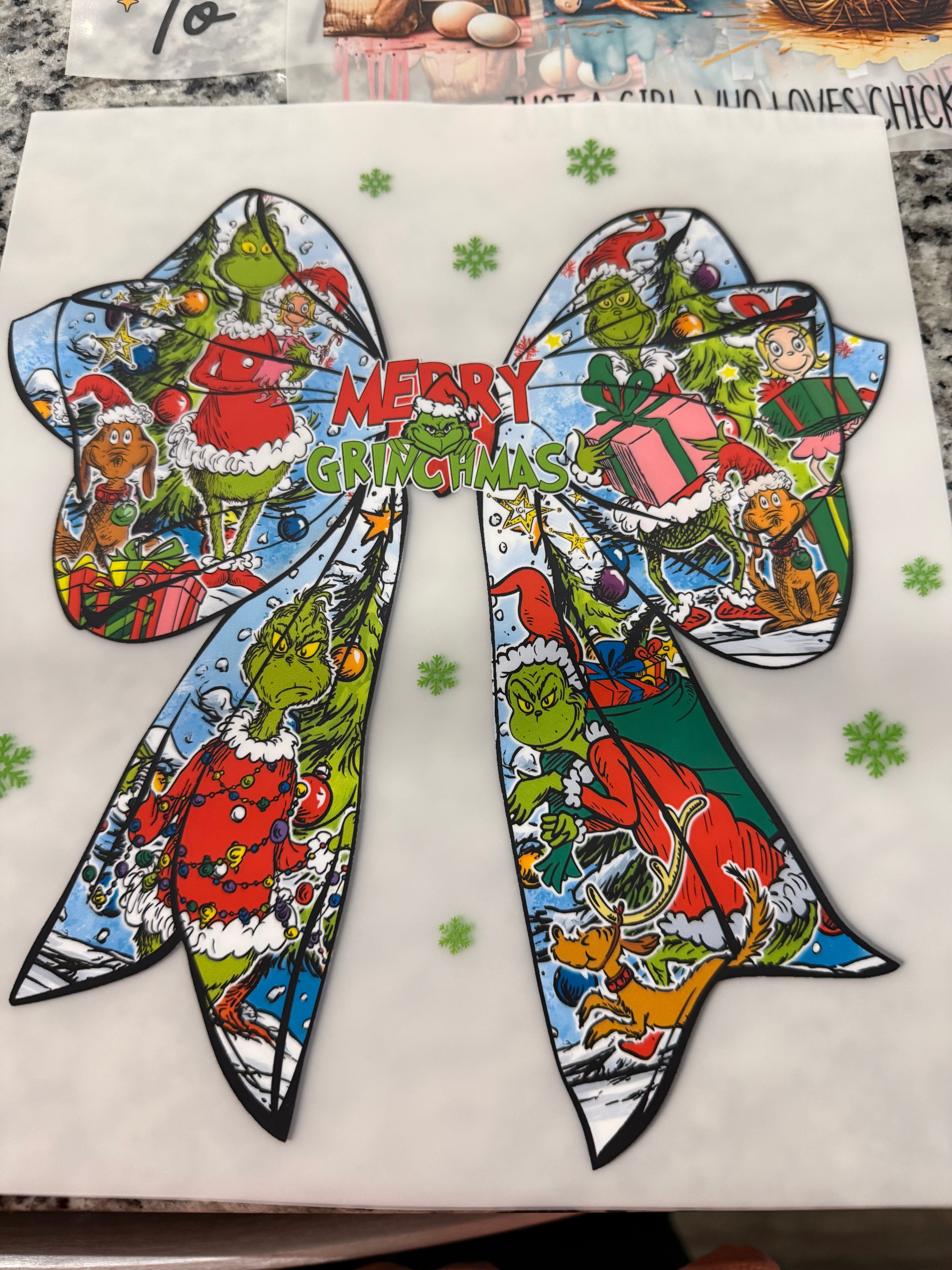 Grinch Christmas Bow DTF Print