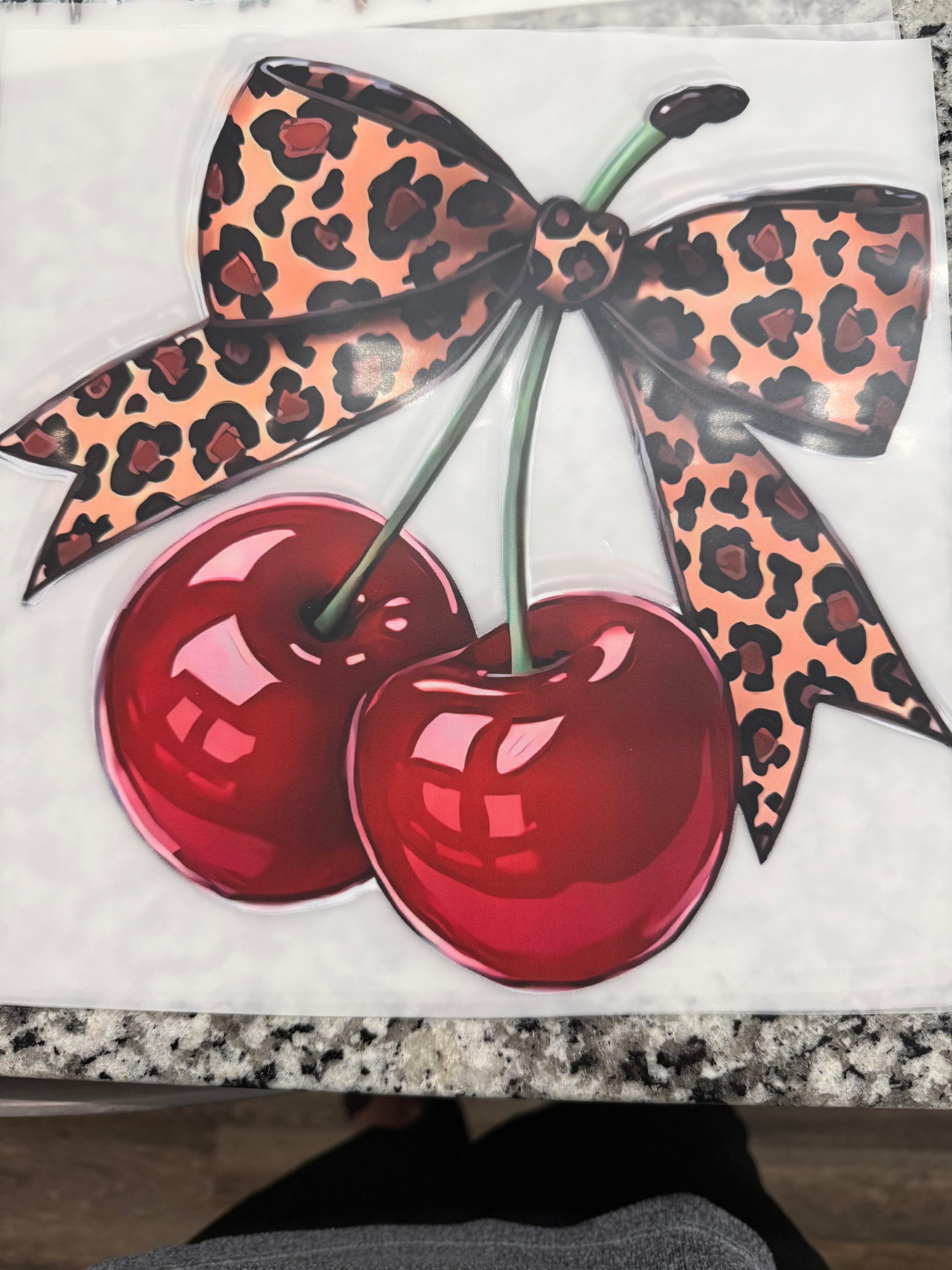 Cherry & Cheetah Bow DTF Print
