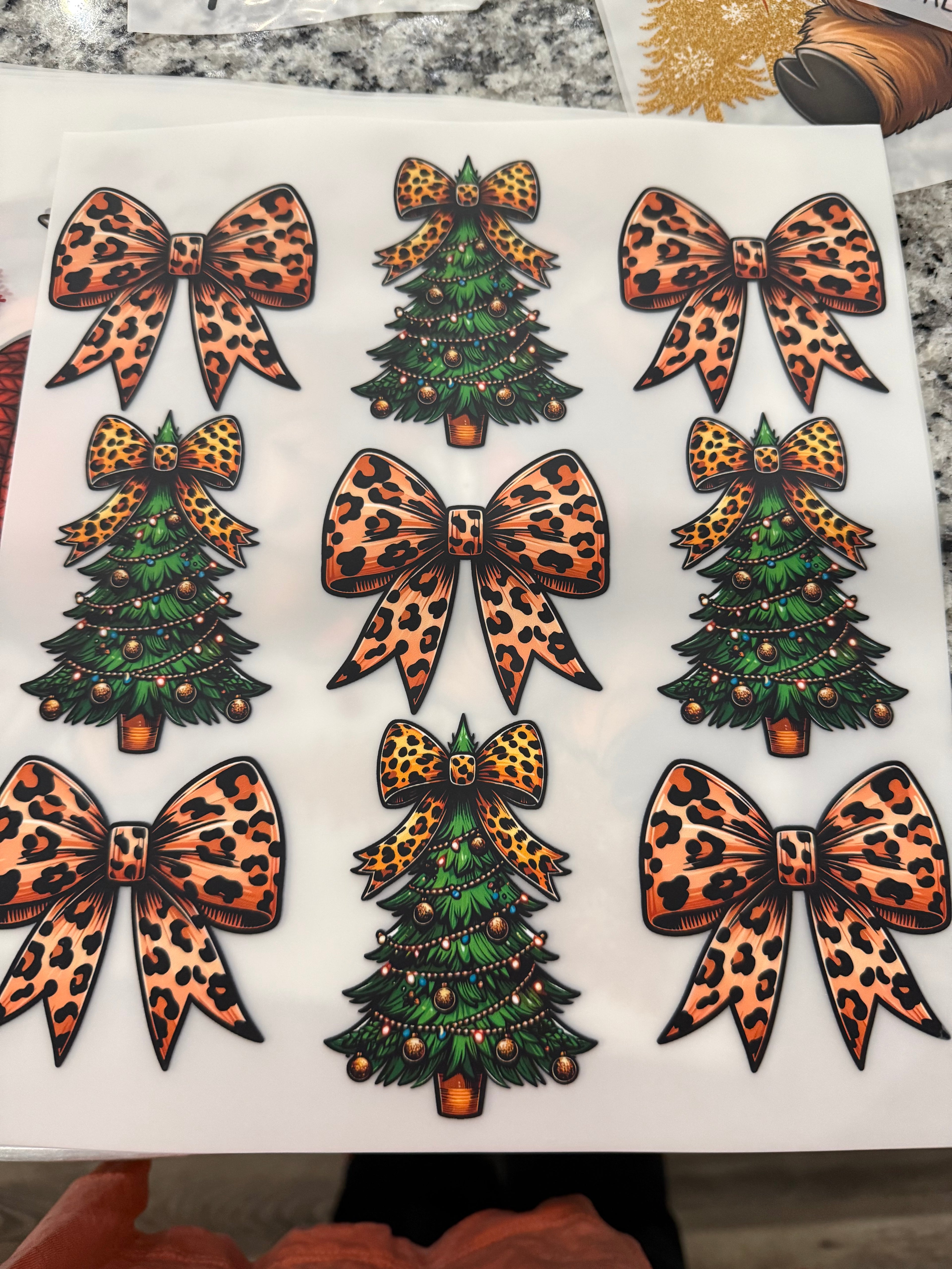 Cheetah Bows & Christmas Trees DTF Print